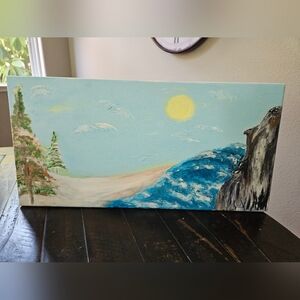 Landscape Canvas Painting Of Ocean With Scenery